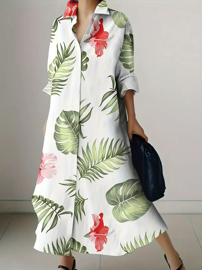 Off White Green Print Shirt Dress