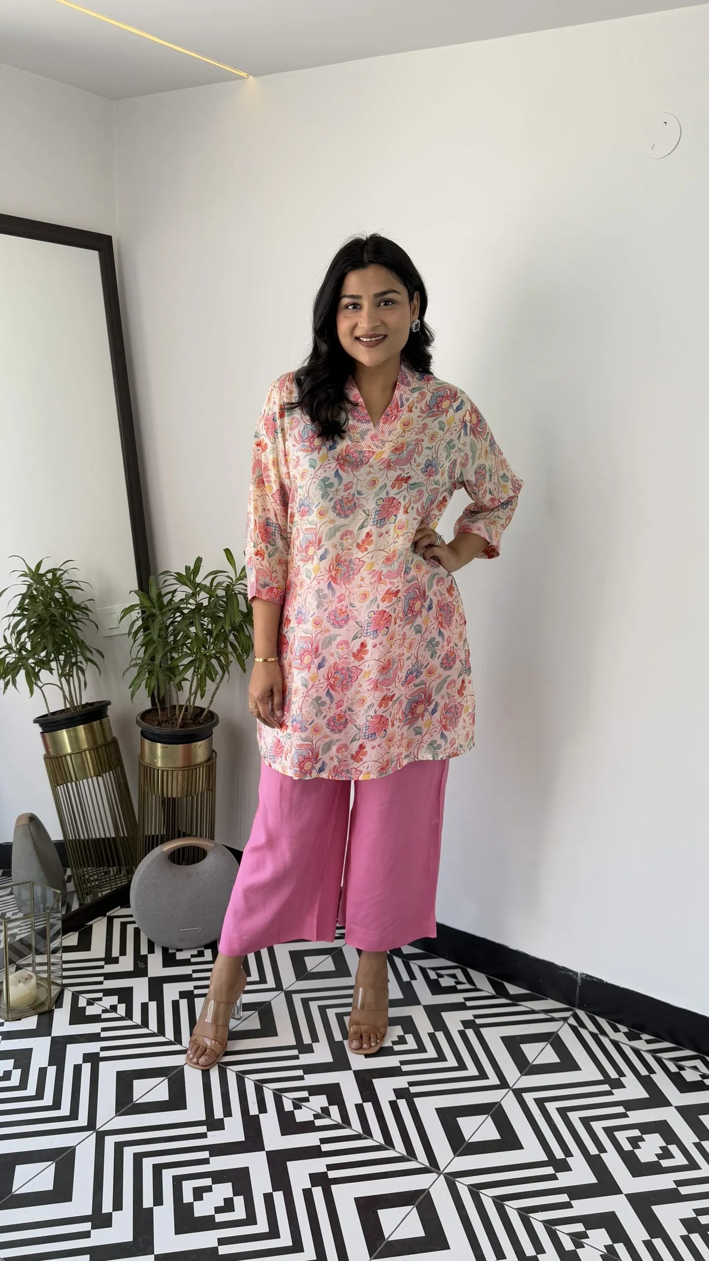 Melange Pink Floral Cord Set