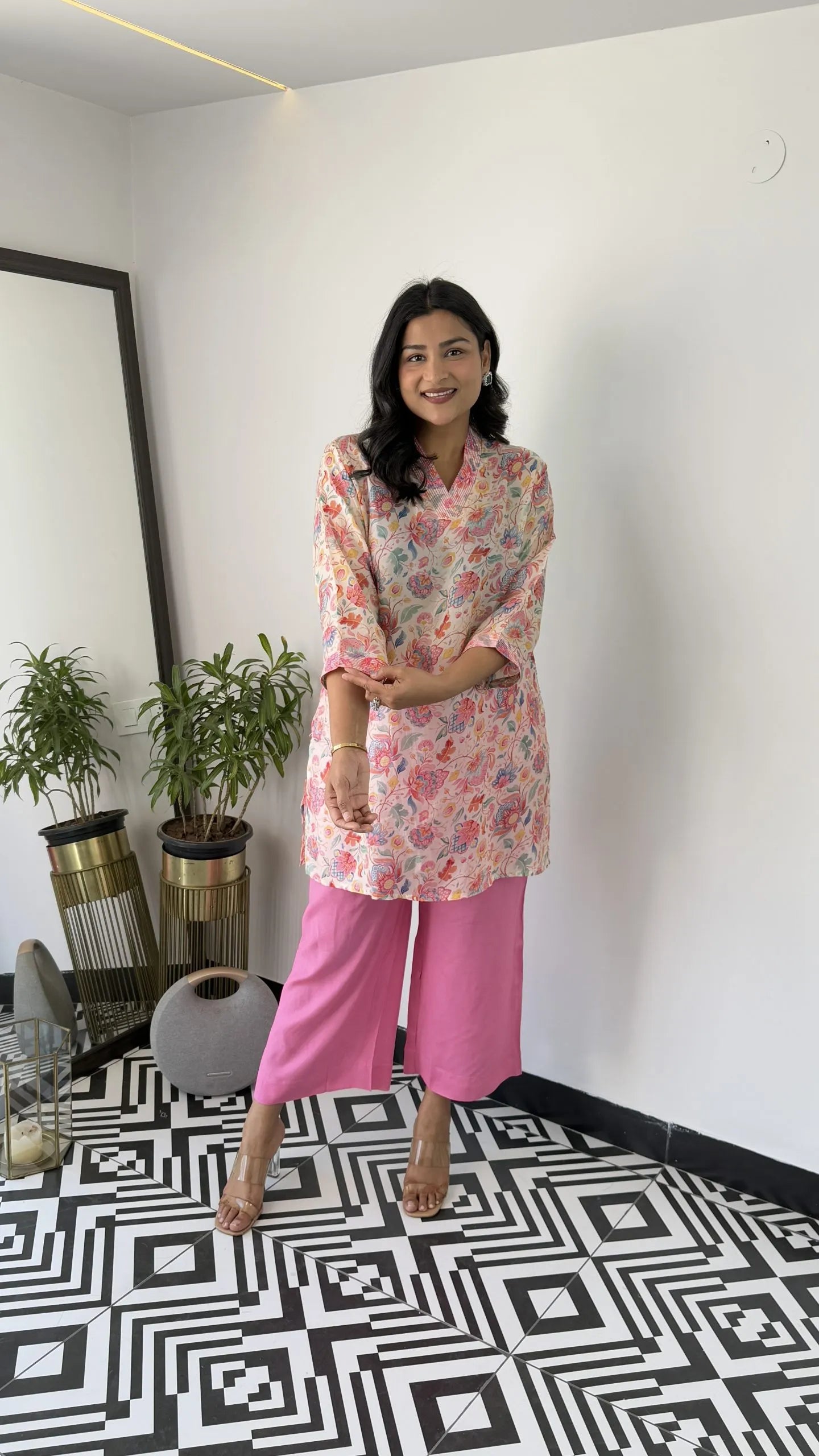 Melange Pink Floral Cord Set