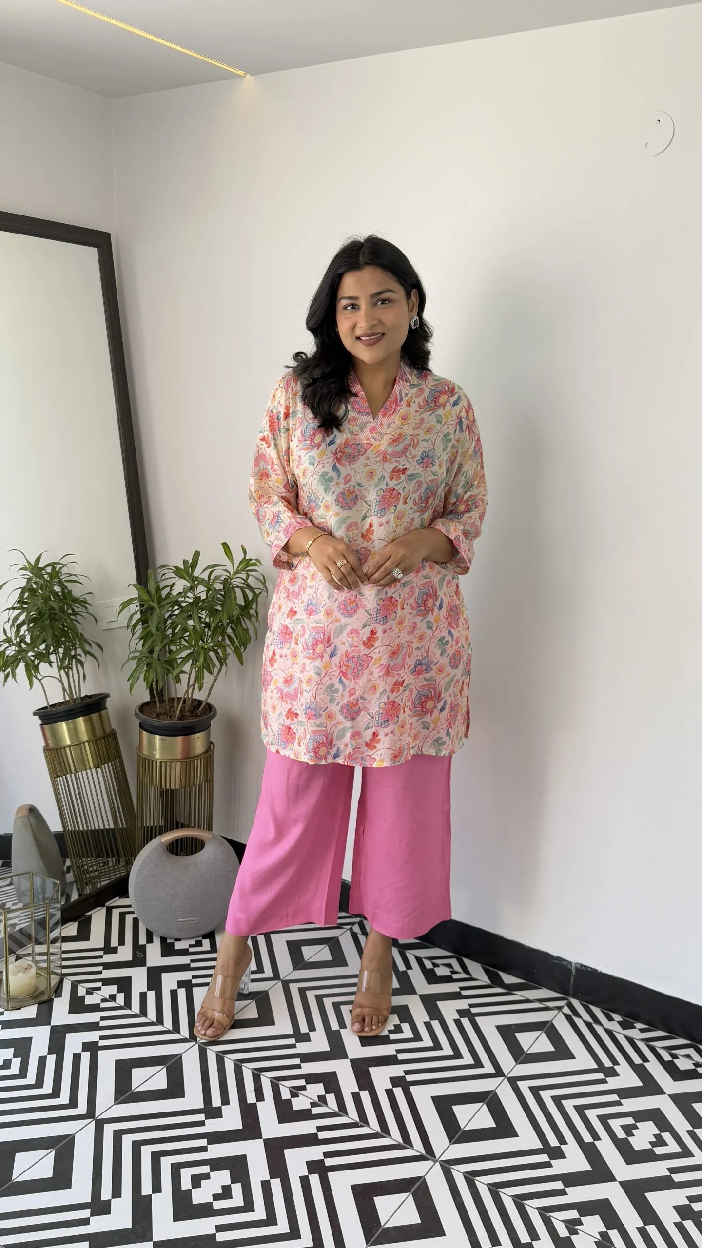 Melange Pink Floral Cord Set