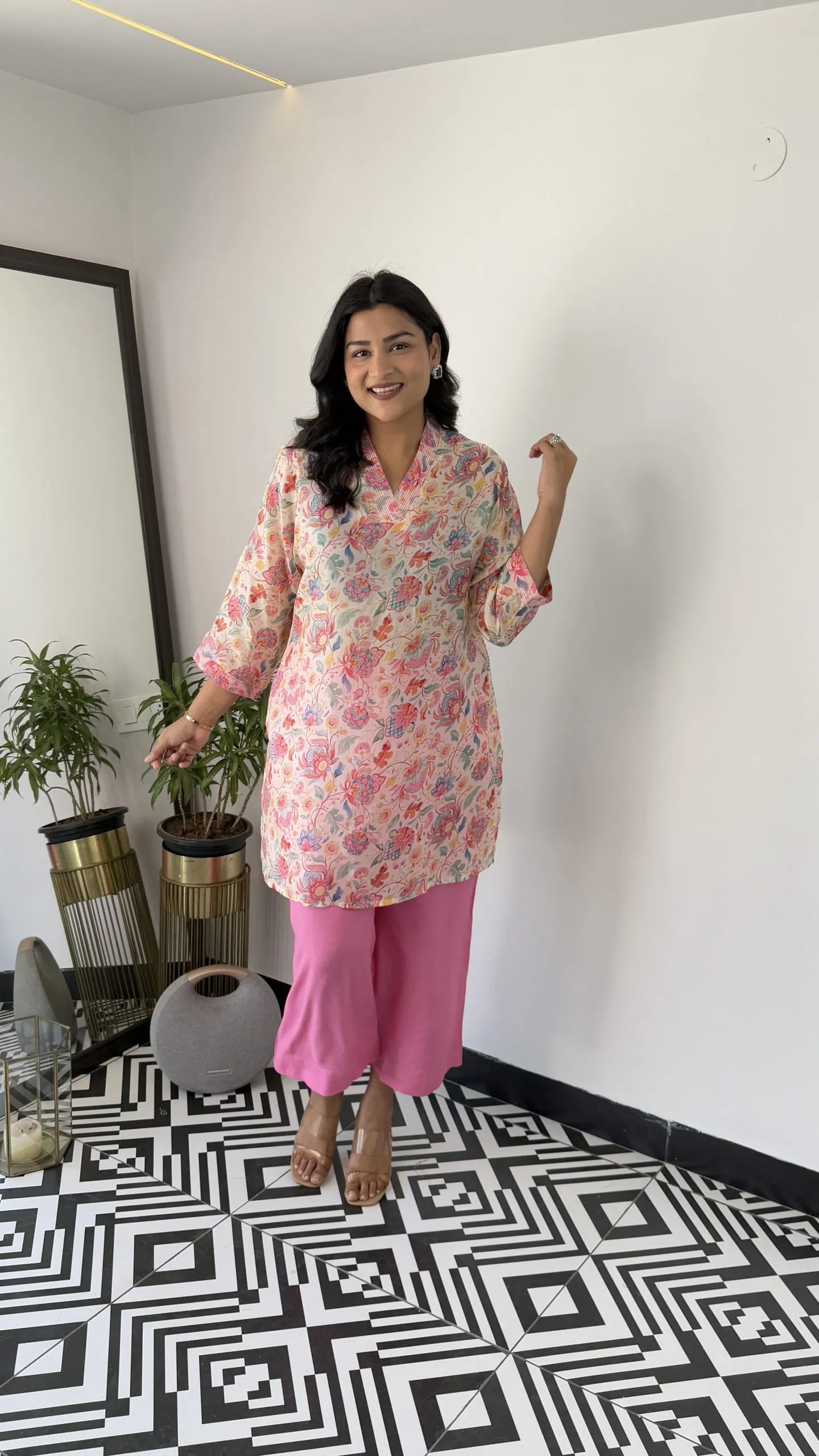 Melange Pink Floral Cord Set