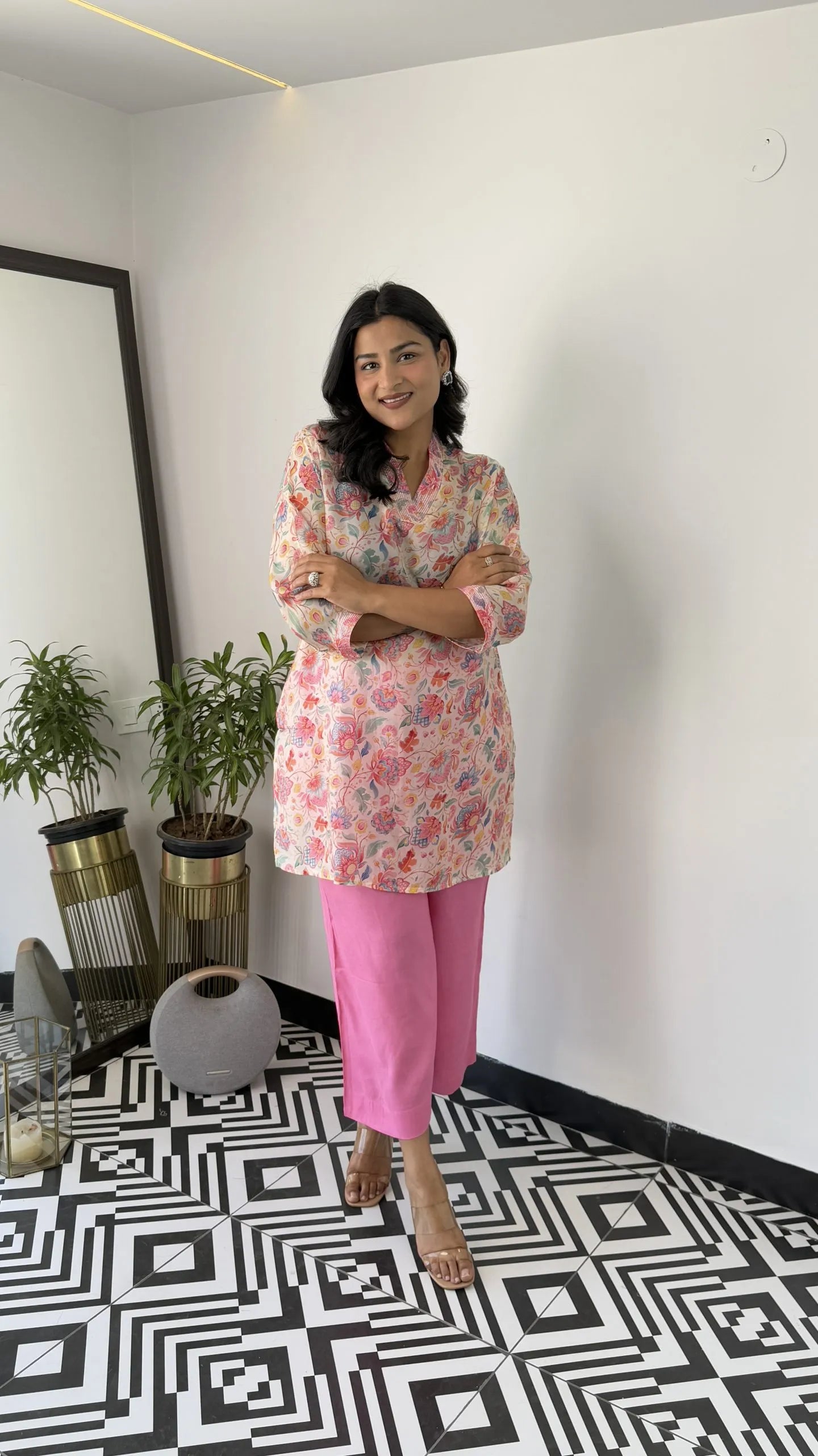 Melange Pink Floral Cord Set