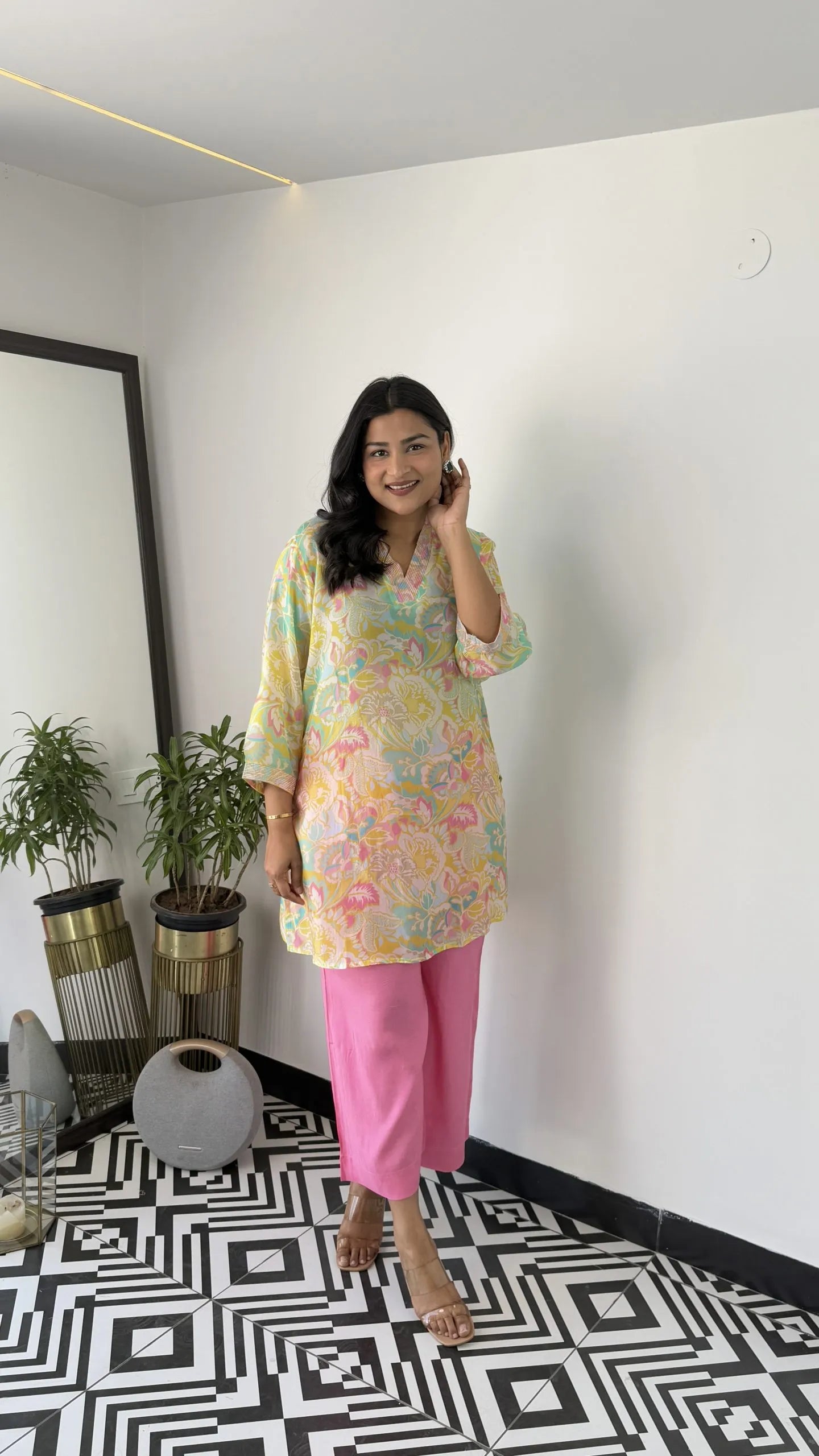 Melange Yellow Floral Cord Set