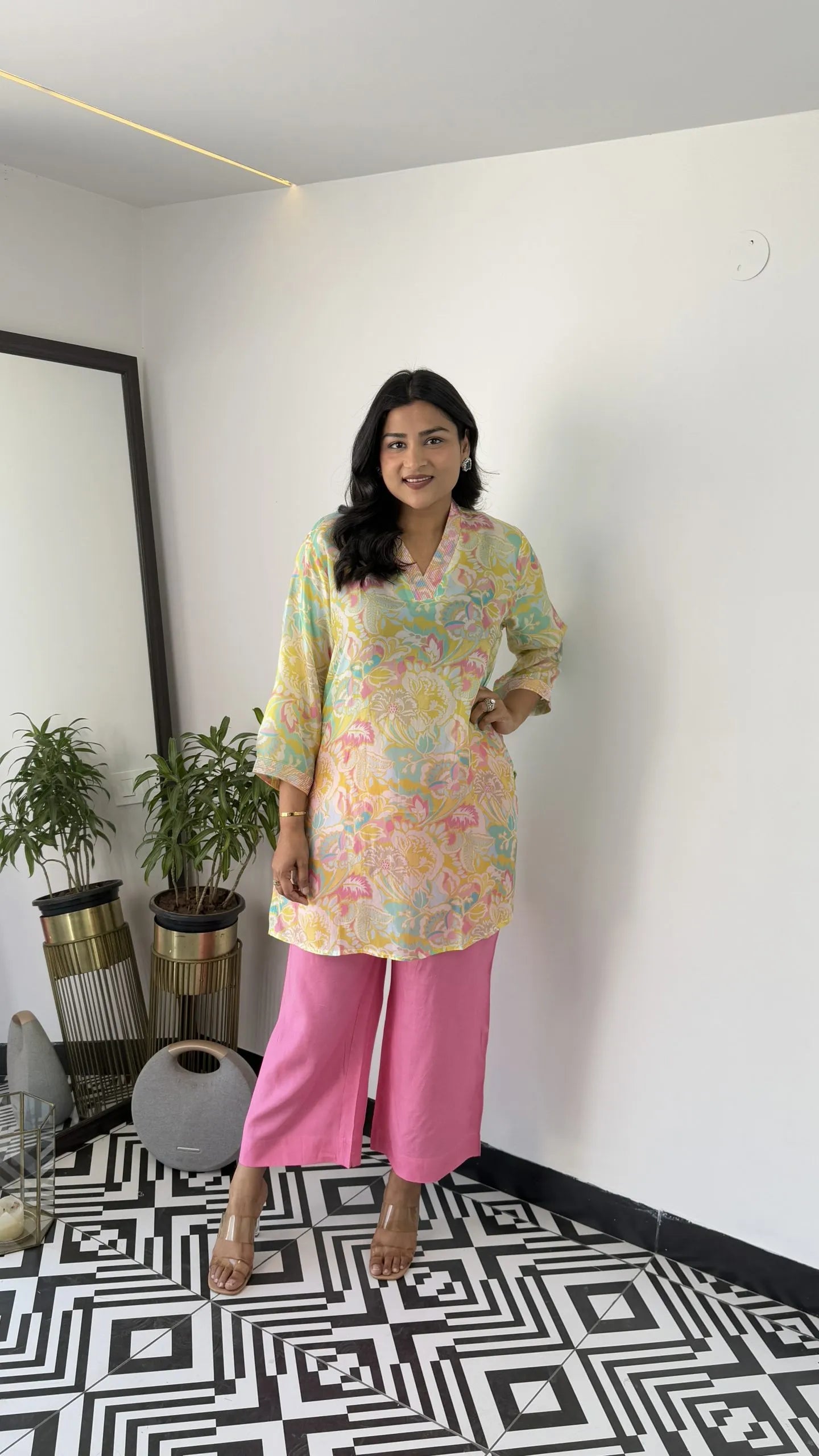 Melange Yellow Floral Cord Set