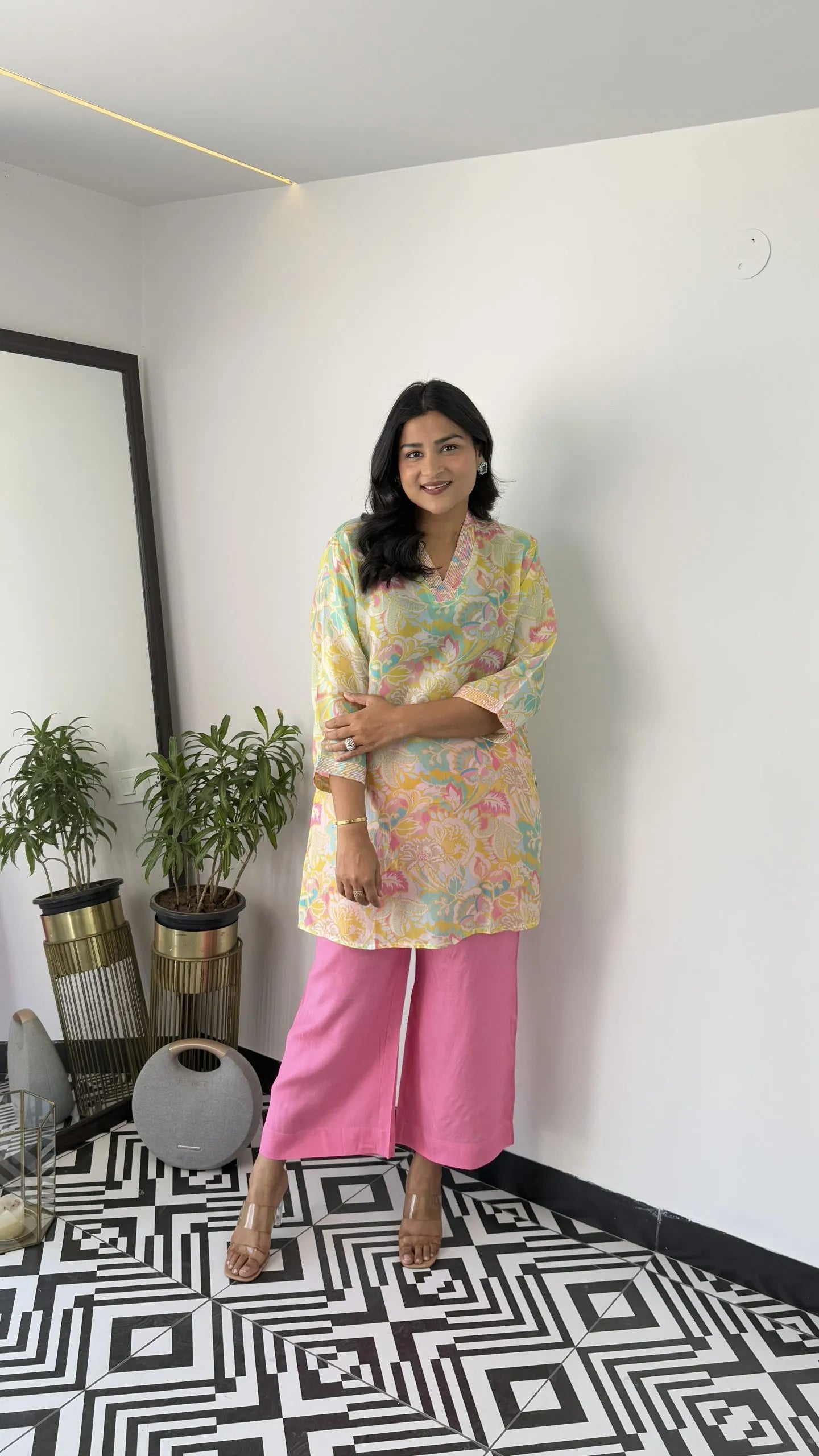 Melange Yellow Floral Cord Set