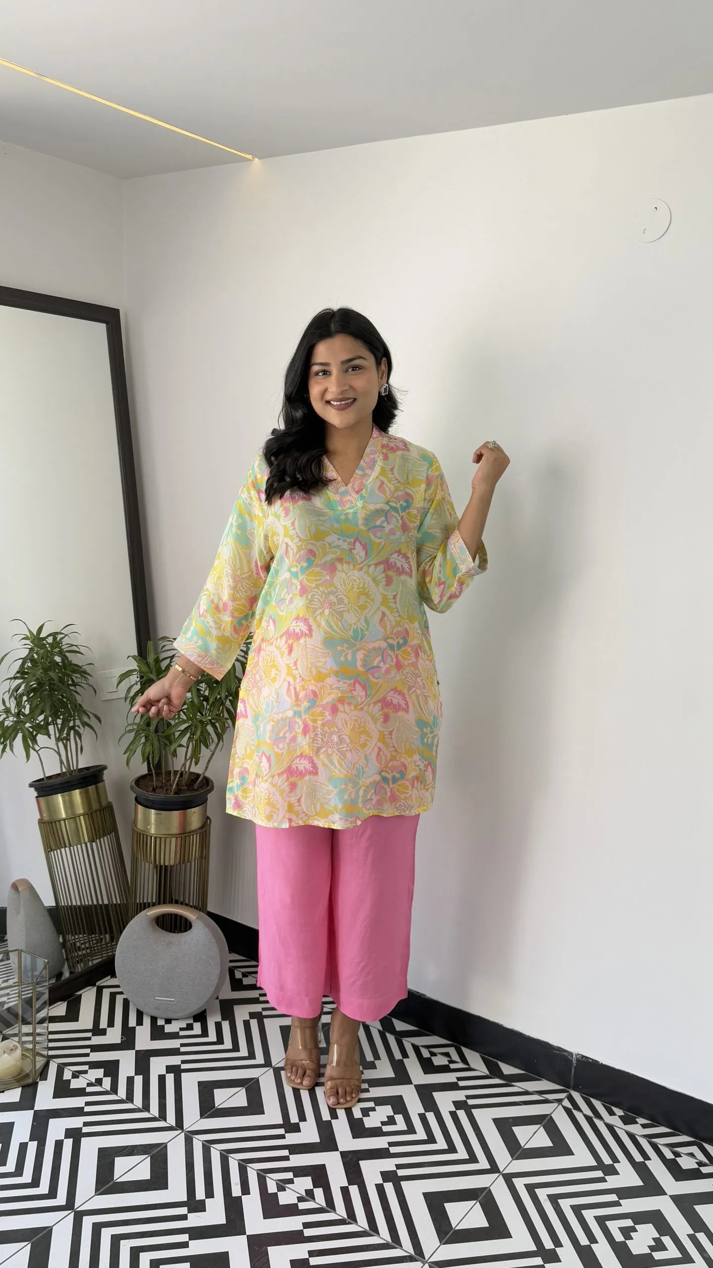 Melange Yellow Floral Cord Set