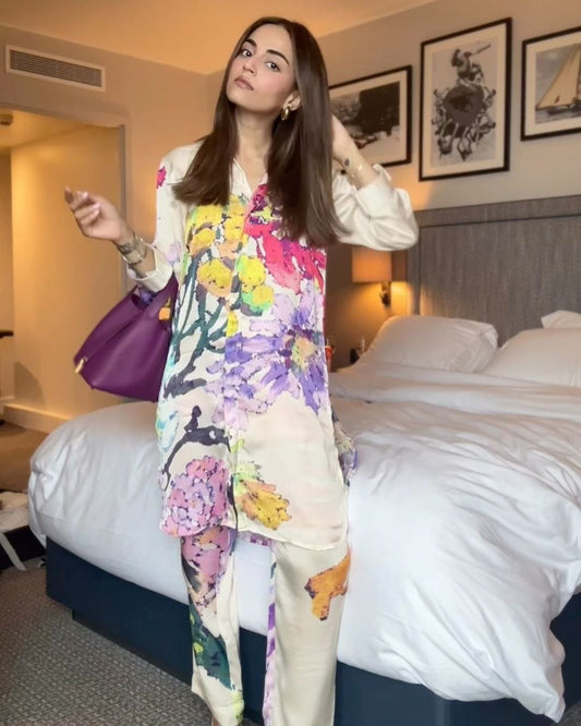 Off White Pure Crepe Printed Co-ord Set